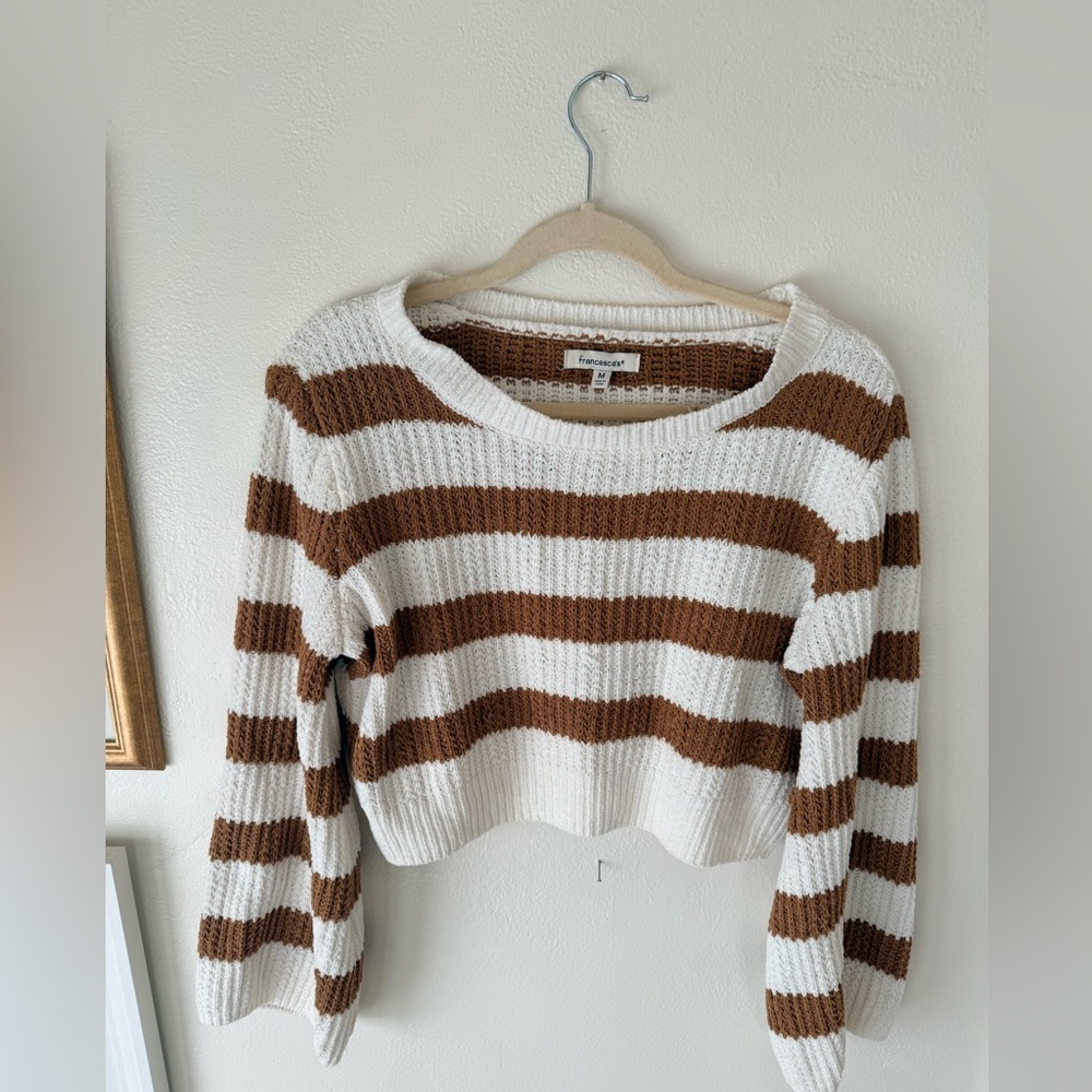 Francesca's Collections Brown and White Striped Sweater